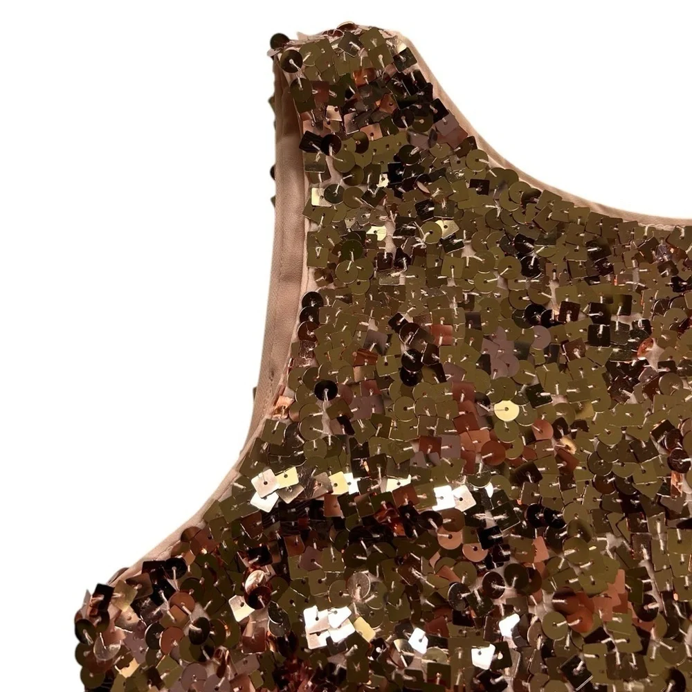 Kate Spade Rose Gold Sequin Bow Cutout Back Sleeveless Mini Dress Size 8